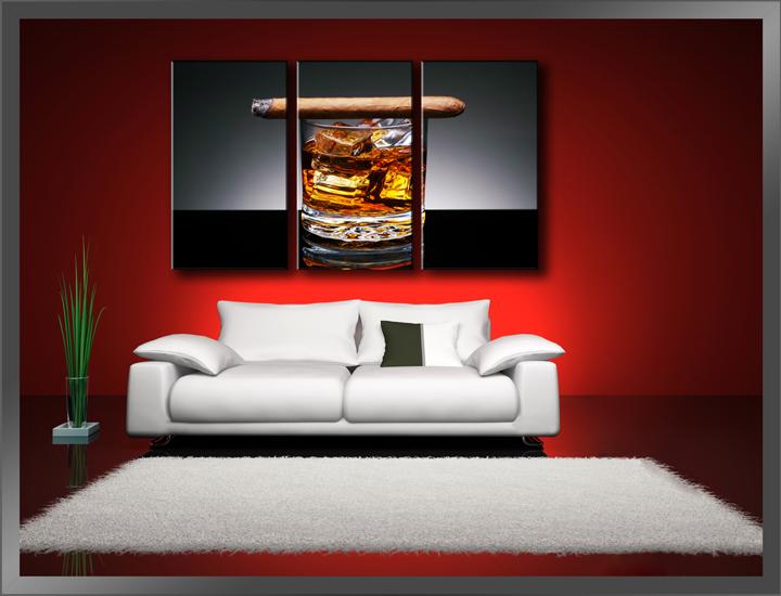 Leinwandbild Whiskey & Zigarre – 3-teiliges Wandbild 150x90cm – Ansicht 2