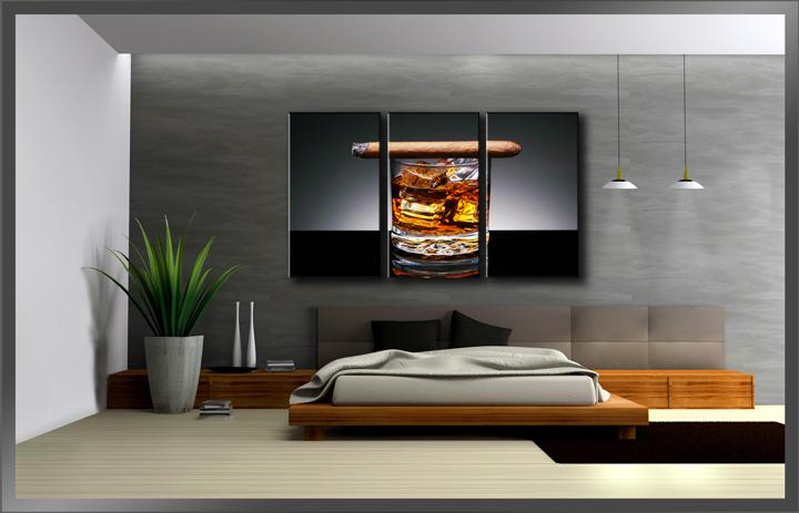 Leinwandbild Whiskey & Zigarre – 3-teiliges Wandbild 150x90cm – Ansicht 3