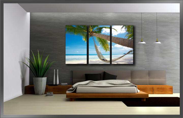 Leinwandbild Strand mit Hängematte - 150x90cm 3 teilig – Ansicht 3