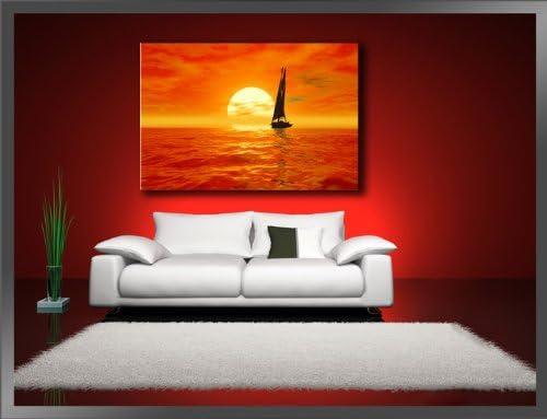 Segelboot Sunset Leinwandbild 120x80cm mit Echtholzrahmen – Ansicht 2