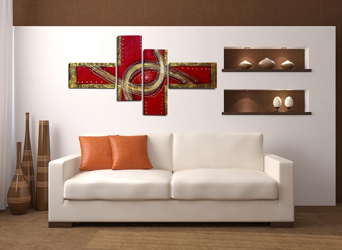 Abstraktes Leinwandbild in Rot-Gold 160cm XXL – Ansicht 2