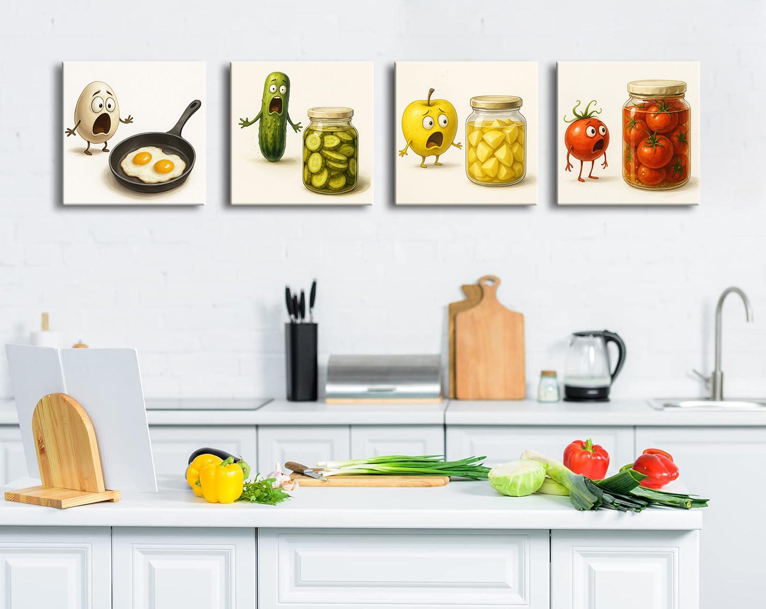 Lustiges 4-teiliges Leinwandbild mit Cartoon Obst und Gemüse – Ansicht 4